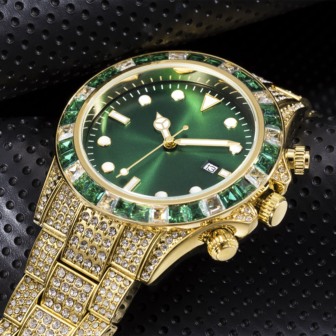 Missfox Men's Mechanical Watch Diamond Daytona Green Dial Luxury_voghion.com