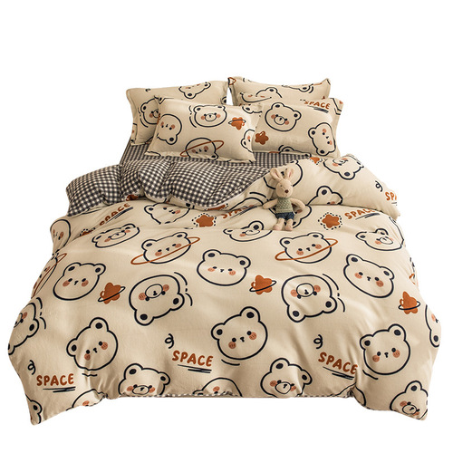 Milk velvet four-piece set, thickened, warm, fresh, autumn and winter, high weight baby velvet, French velvet wholesale
