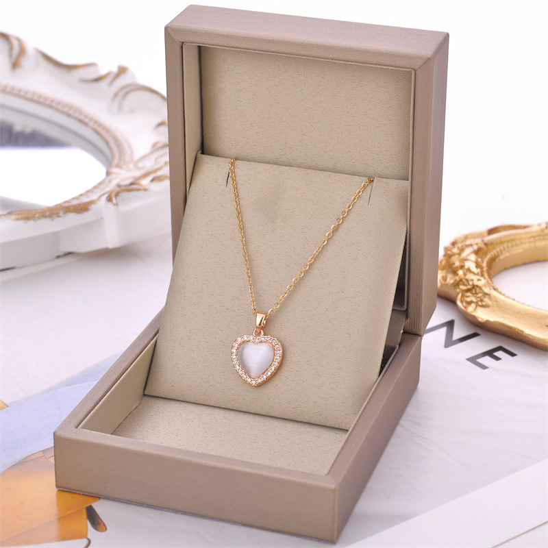 Necklace Classification cable chain Chain Type Date Occasion Sweet Heart Shape Titanium Steel Inlay Rhinestones Shell Necklace