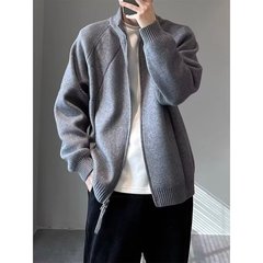 秋冬の怠惰な風はシンプルで、純色の重さのファスナーを合わせてカジュアルでゆったりしたセーターの美ラードニットの立襟カーディガンです。