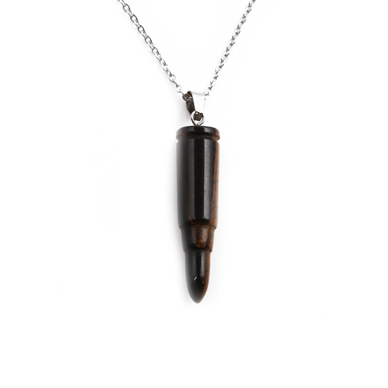 Tiger Eye Stone Domineering Bullet Pendant Retro Punk Style Trend Hip Hop Machine Gun Shell Necklace