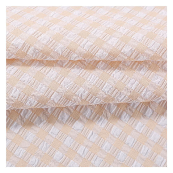 Spot spring and summer stretch bubble yarn-dyed plaid thin medium children's clothing women's dress pants plaid fabric