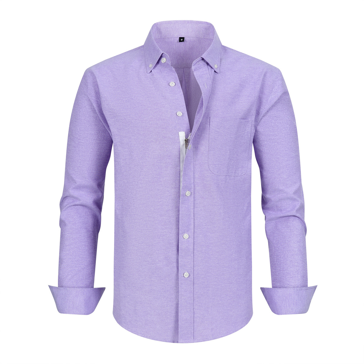 Camisa Oxford con cremallera para hombre, de liquidación a bajo precio, manga larga, estilo casual de negocios, color sólido, modelo de exportación de Amazon.