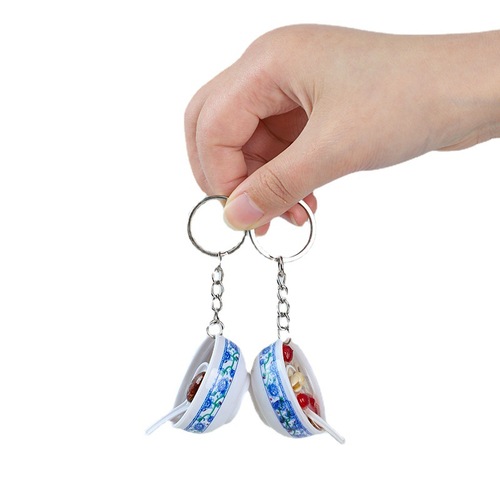 Wholesale rice noodle mini food bowl small bowl ornament imitation blue and white porcelain bowl imitation food pendant keychain