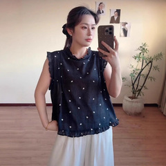 2025夏季新款韩版木耳边甜美背心无袖衬衫女宽松显瘦百搭减龄上衣
