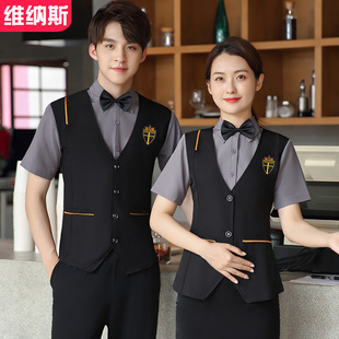 Milk tea dining cafe women's summer short sleeve fake two-piece vest suit hotel Western restaurant waiter work clothes