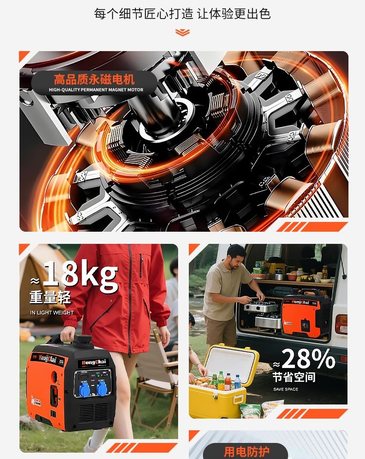 High-power gasoline generator for construction sites, outdoor camping, night markets, variable frequency, fuel-efficient, low-noise, 220V small generator
