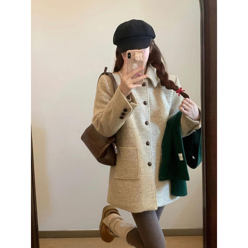 大码胖mm小香风翻领毛呢外套女秋气质设计高级感宽松长袖呢子大衣|undefined