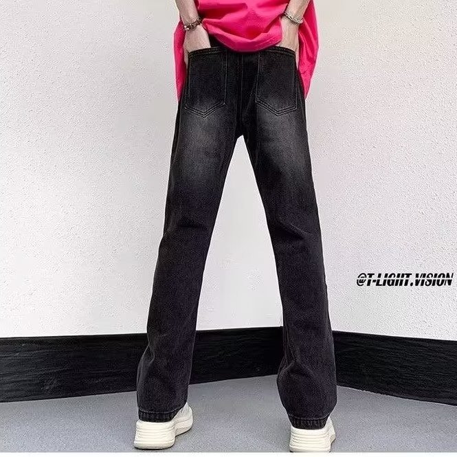 Nuevo estilo americano calle todo-fósforo guapo jeans hombres sueltos rectos casuales hollín pantalones ins tendencia mezclilla