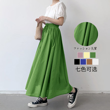 2024夏新款日本乐天 鲜艳的彩色棉质长裙半身裙纯棉喇叭褶大摆裙