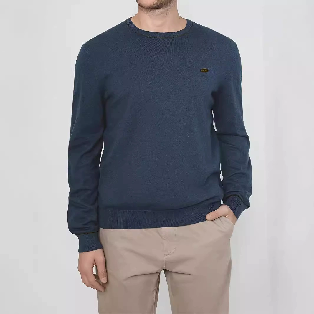 2024 трансграничный европейский и американский новый мужской сплошной повседневный круглый вырез с длинными рукавами вязаный свитер