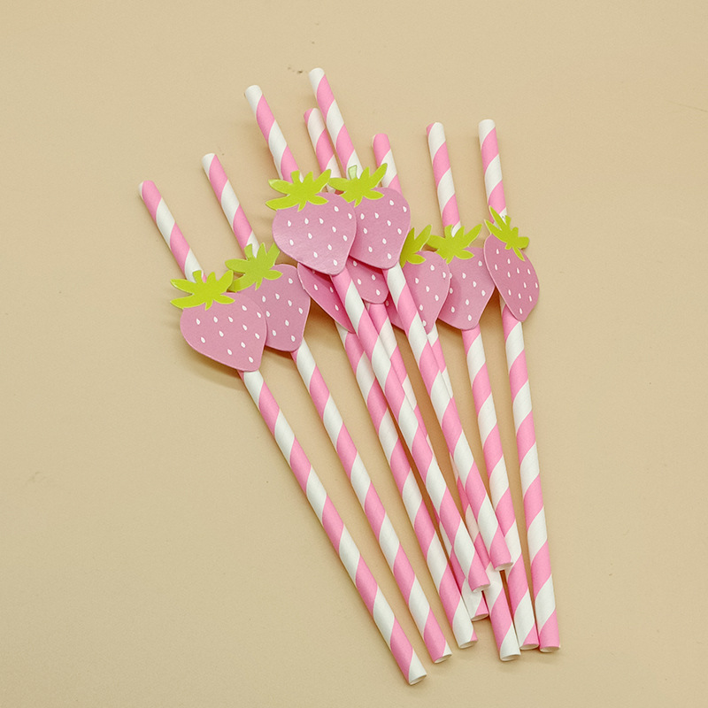 Paja de papel degradable desechable fruta creativa paja de fresa decoración para hornear pastel plug-in leche té paja