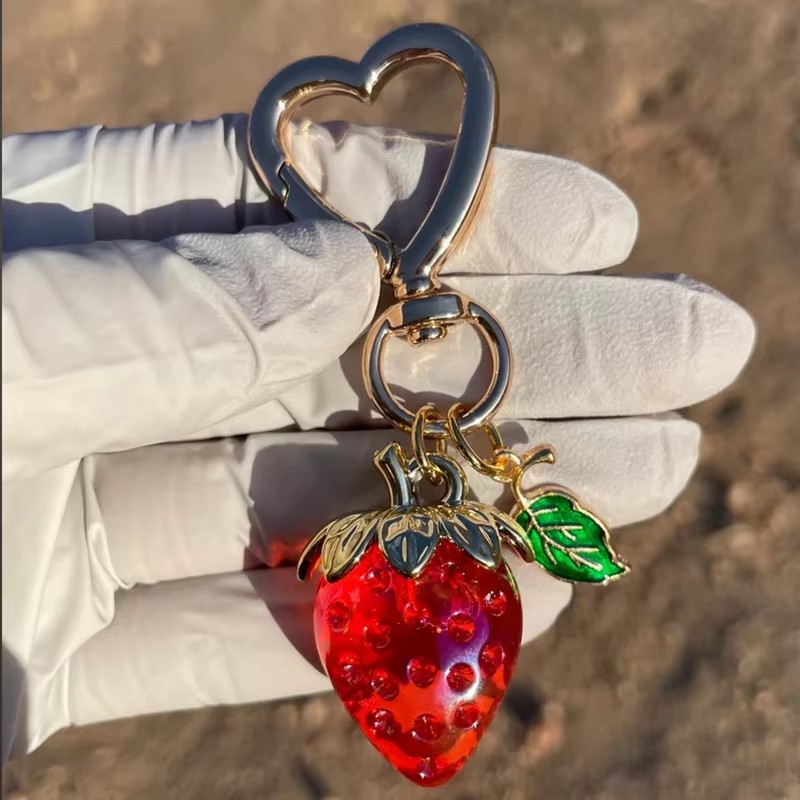 Bag, Peach, Cherry, Strawberry Pattern 1 Piece Bag Peach Cherry Keychain Alloy Resin Women's Couple Cute Sweet Keychain