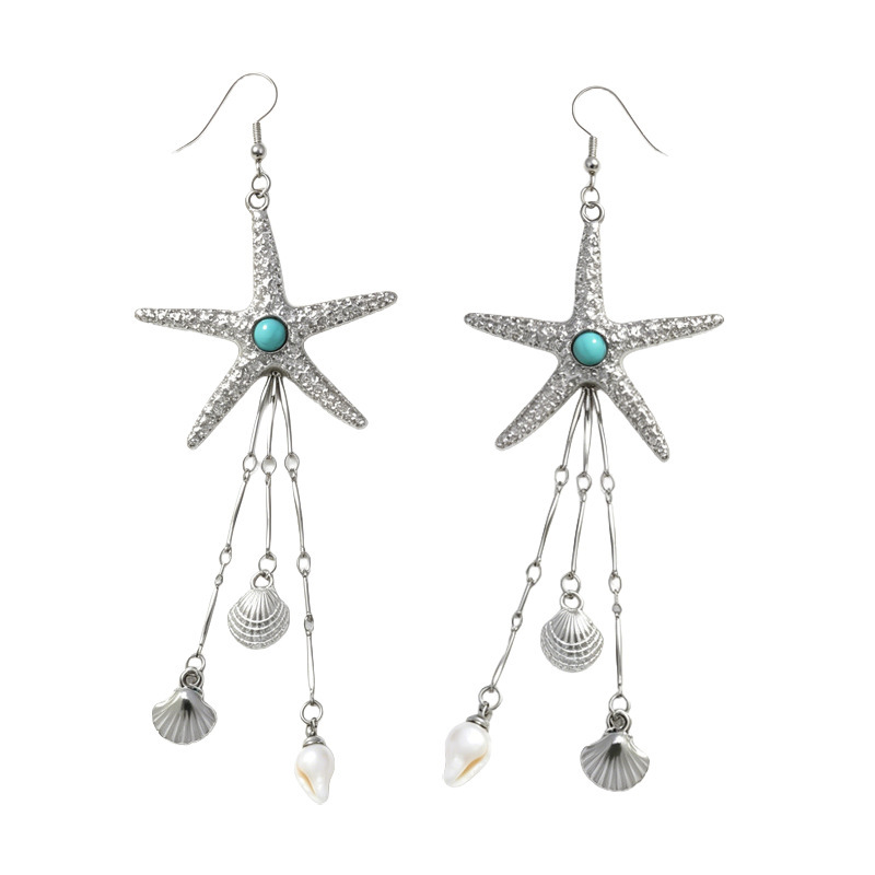 Joyas transfronterizas de vacaciones de playa de estrellas de mar pendientes de aleación de medusa de moda de alta calidad pendientes de cristal bordilla