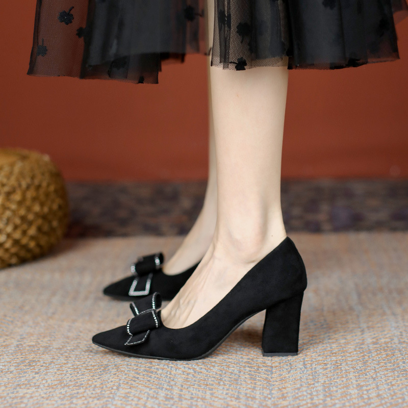 6688-10 Pointed Toe Thick Heel Flats for Women 2025 New Spring and Summer Shallow Mouth Versatile Suede Elegant Commuter High Heels 6688-10 Pointed Toe Thick Heel Flats for Women 2025 New Spring and Summer Shallow Mouth Versatile Suede Elegant Commuter High Heels