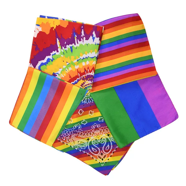 Cross-Border European and American Rainbow Multi-Color Square Scarf for Outdoor Sports, Cycling, Hip-Hop, Street Dance, Decorative Polyester Headscarf Wholesale