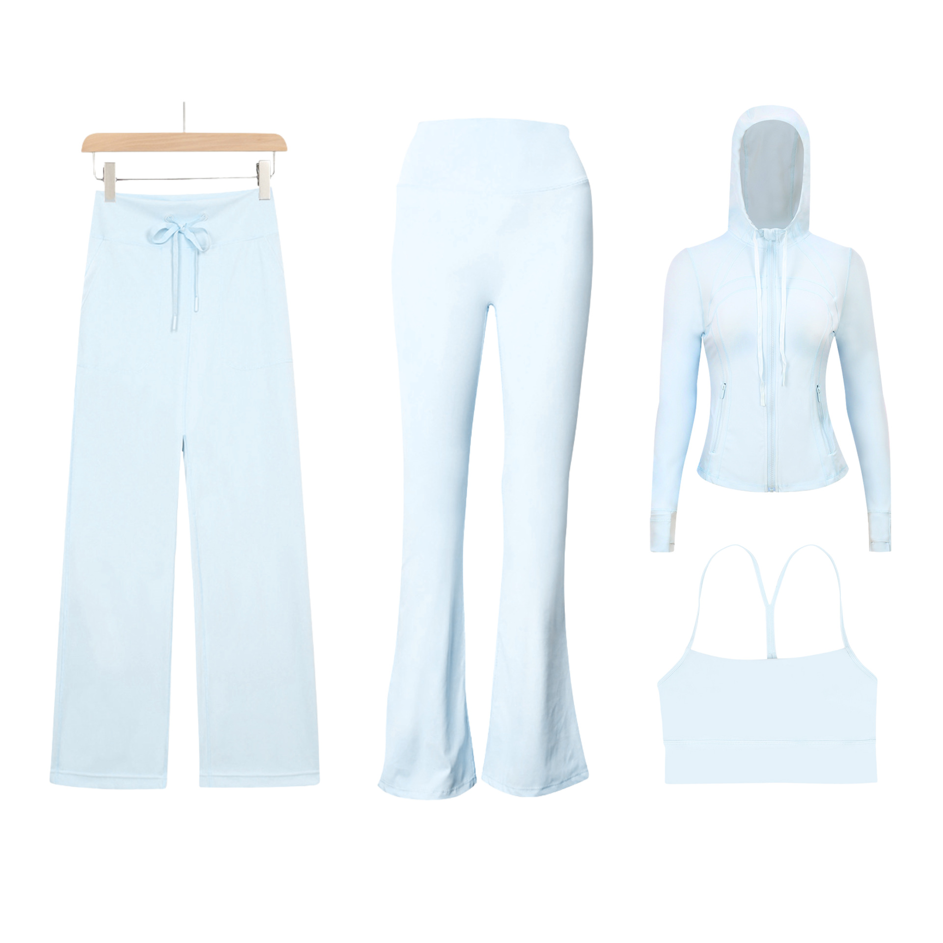 Women's Clothing Women's Y Shaped Vest Hooded Jacket And Flared Pants Set Slim Fit Stretch Outerwear Straight Leg Pants Four Piece Sportswear_voghion.com