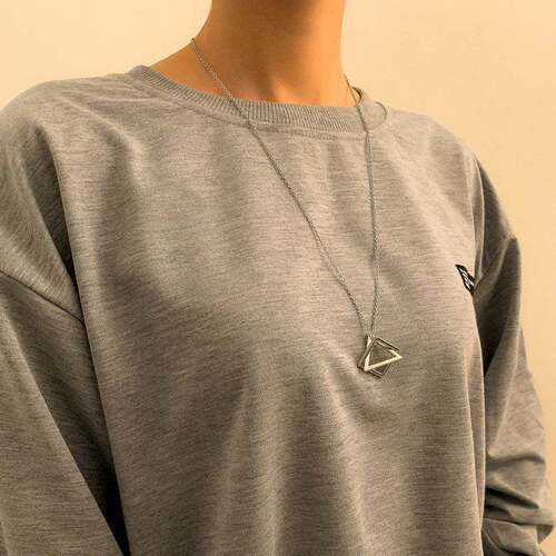 Men's titanium steel sweater chain, geometric triangle square pendant necklace, personalized hip-hop pendant for men and women