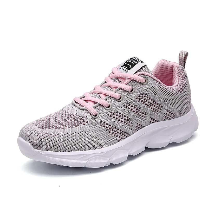 Zapatos de madres suaves de calidad zapatos de carreras deportivos casuales de tejido volante estilo coreano ligero y simple estilo de moda juvenil