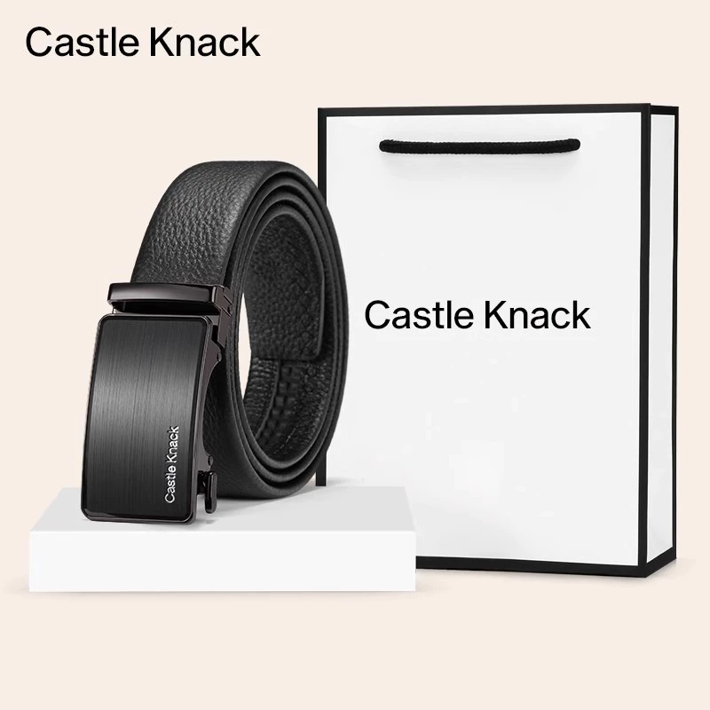 Ремень Castle Knack с автоматической пряжкой, натуральная кожа, регулируемый 110–130 см, в подарочной коробке