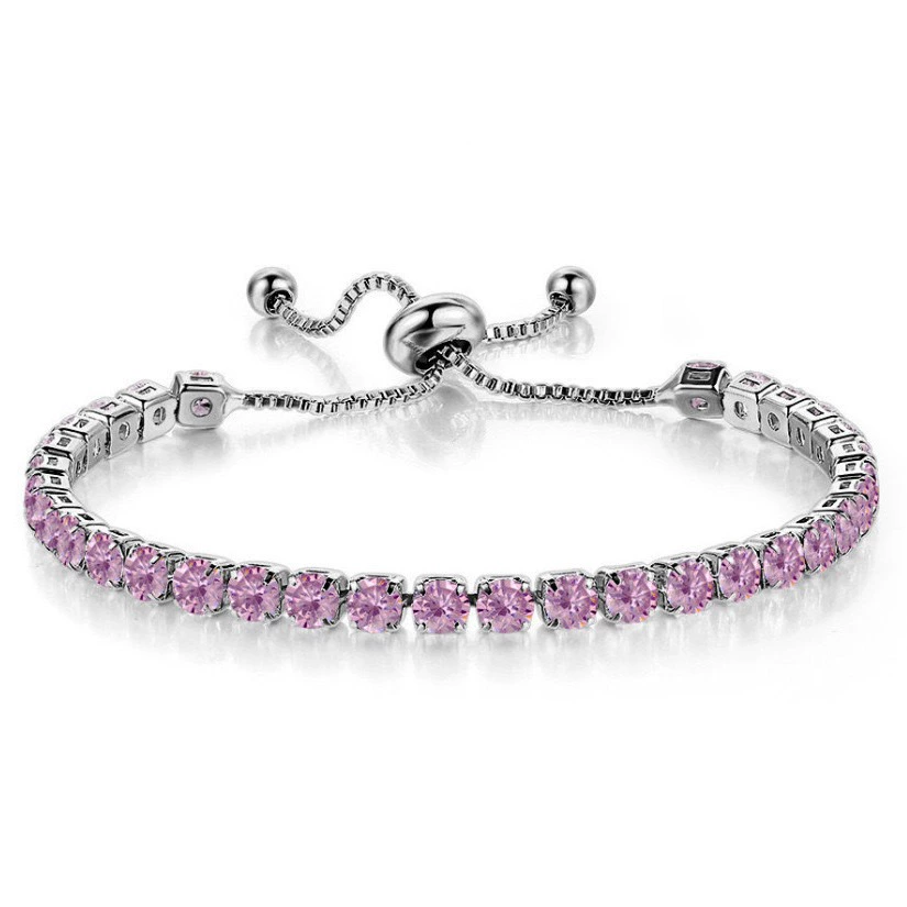 Bracelet purple stone, copper with silver plating, adjustable push-pull, 6 g