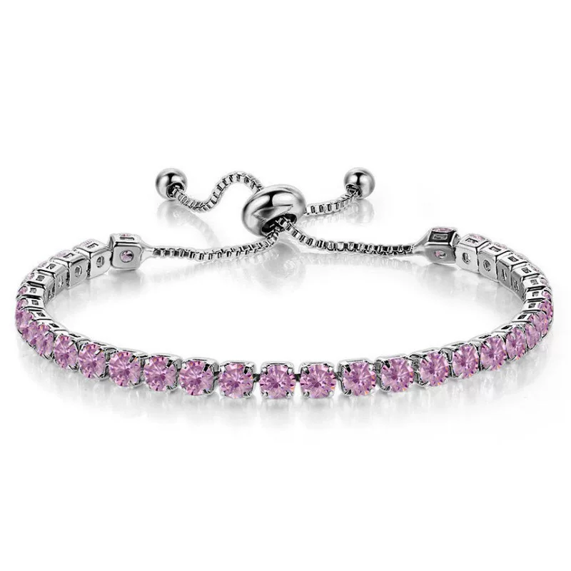 Bracelet purple stone, copper with silver plating, adjustable push-pull, 6 g
