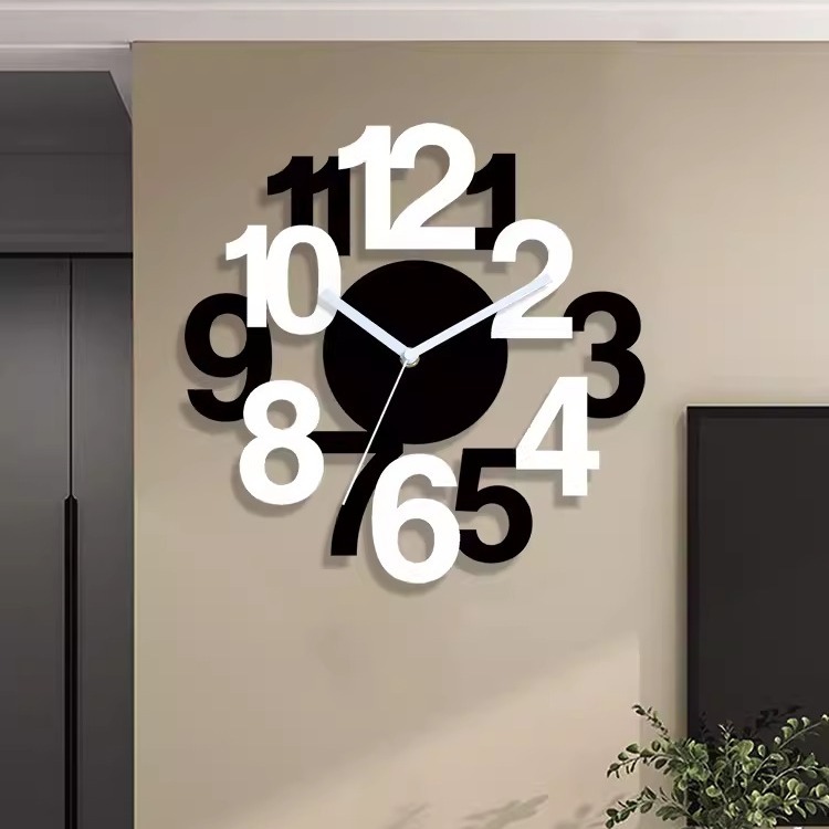 Creativo tridimensional Reloj de pared digital sala de estar reloj decorativo simple moda reloj Punch mudo nórdico etiqueta de la pared