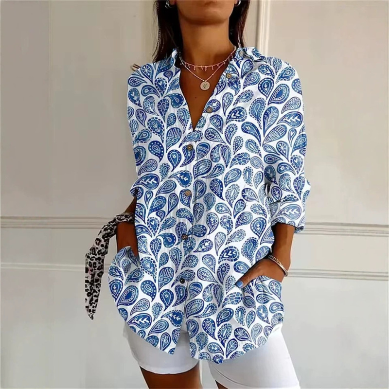 Cross-Border Amazon Independent Site Women's Shirt, Comfortable and Stylish Long-Sleeved Shirt with Buttons and 3D Printed Pattern Cross-Border Amazon Independent Site Women's Shirt, Comfortable and Stylish Long-Sleeved Shirt with Buttons and 3D Printed Pattern
