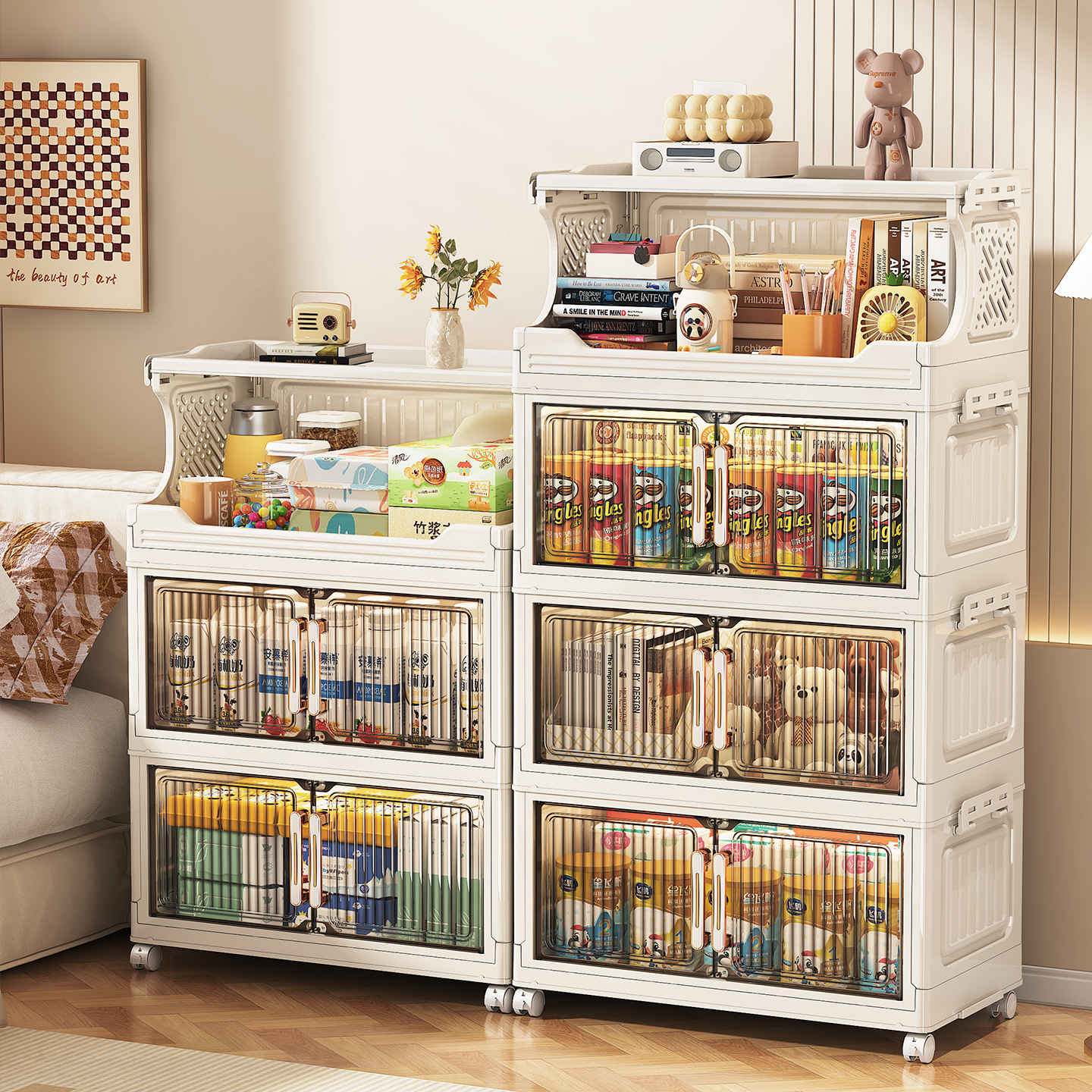 Gabinete de almacenamiento plegable sin instalación, armario de cocina, baño, juguetes con ruedas, estante multifuncional multicapa para bocadillos image 4