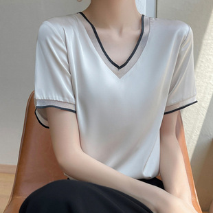 Silk Summer Short-Sleeved Shirt Women's Summer Collar Top Women's Thin Inner Layering Shirt Pullover 2025 New
