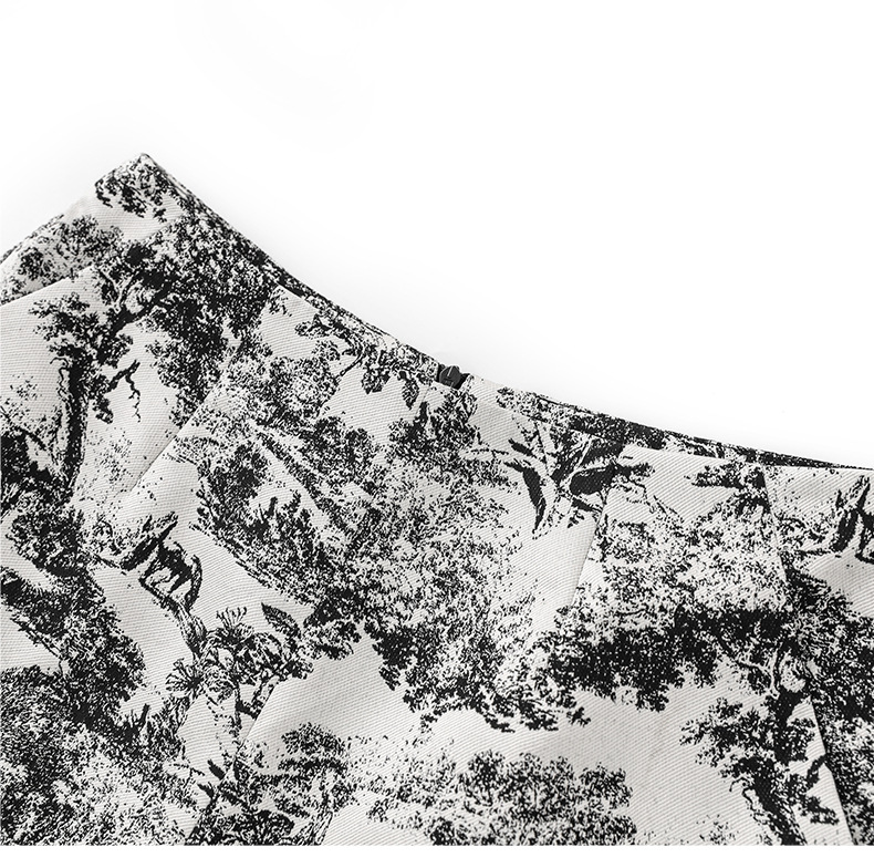 Quần short nữ cạp cao họa tiết tranh mực nổi jacquard phong cách thời trang cao cấp — Màu hoa chi tiết 12