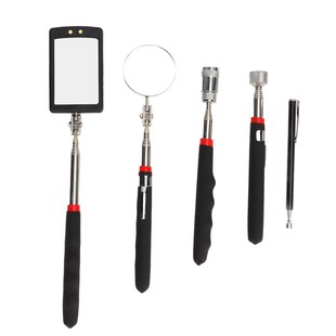 Lighted Round Mirror Magnetic Picker 15 Pounds Silver Auto Repair Tool Strong Magnetic Suction Retractable Extension Rod Flashlight Head