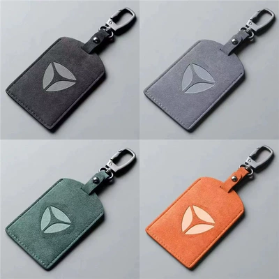 Case, Suede Leather Unisex, Car key bag - dark-green-yadi-small-card-metal-square-buckle