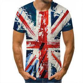 2025亚马逊跨境热卖个性创意国旗欧美T恤 3D数码印花男士短袖上衣