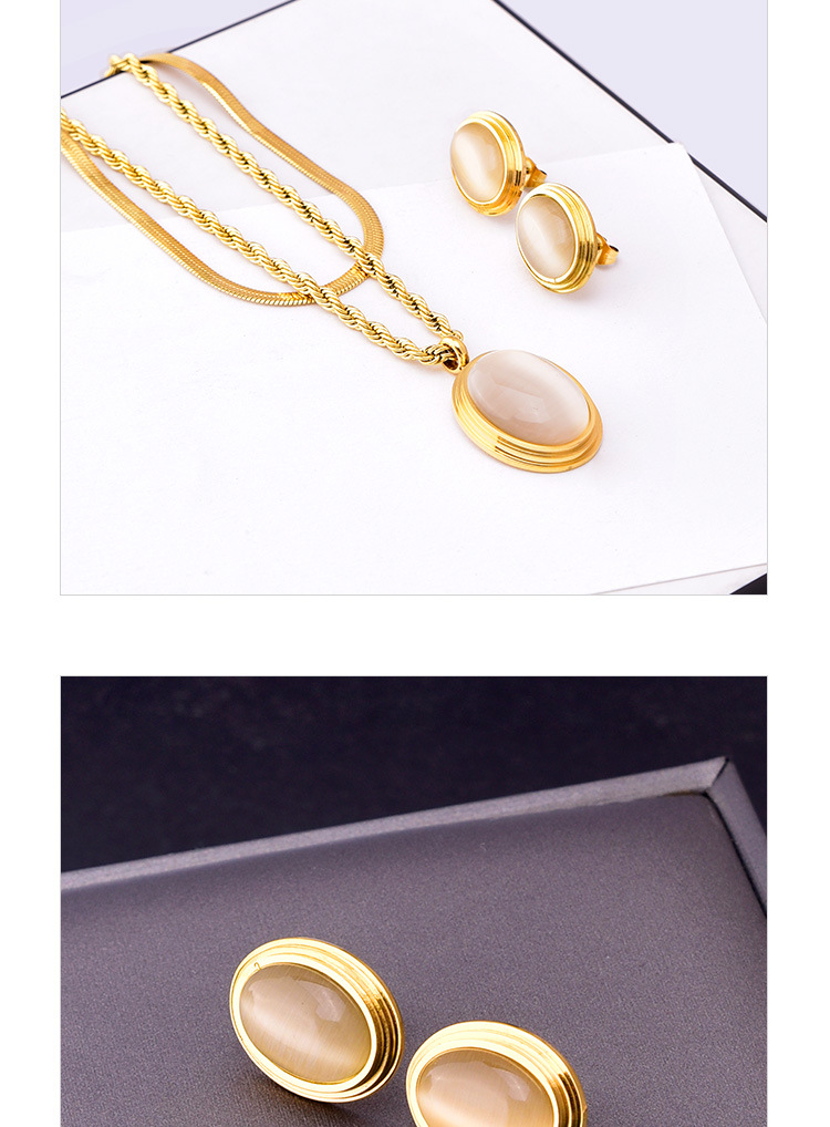 304 Stainless Steel 18K Gold Plated INS Style Inlay Round Oval Opal Earrings Necklace display picture 3