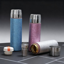 高颜值锤纹覆钛保温杯国潮双层真空便携焖茶杯轻奢高档商务礼品杯