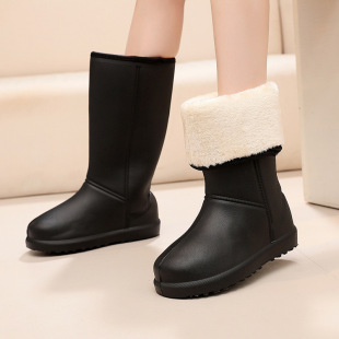Winter fleece-lined warm rain boots women's high-top cotton rain boots lightweight rubber shoes work Car Wash cotton-padded water shoes