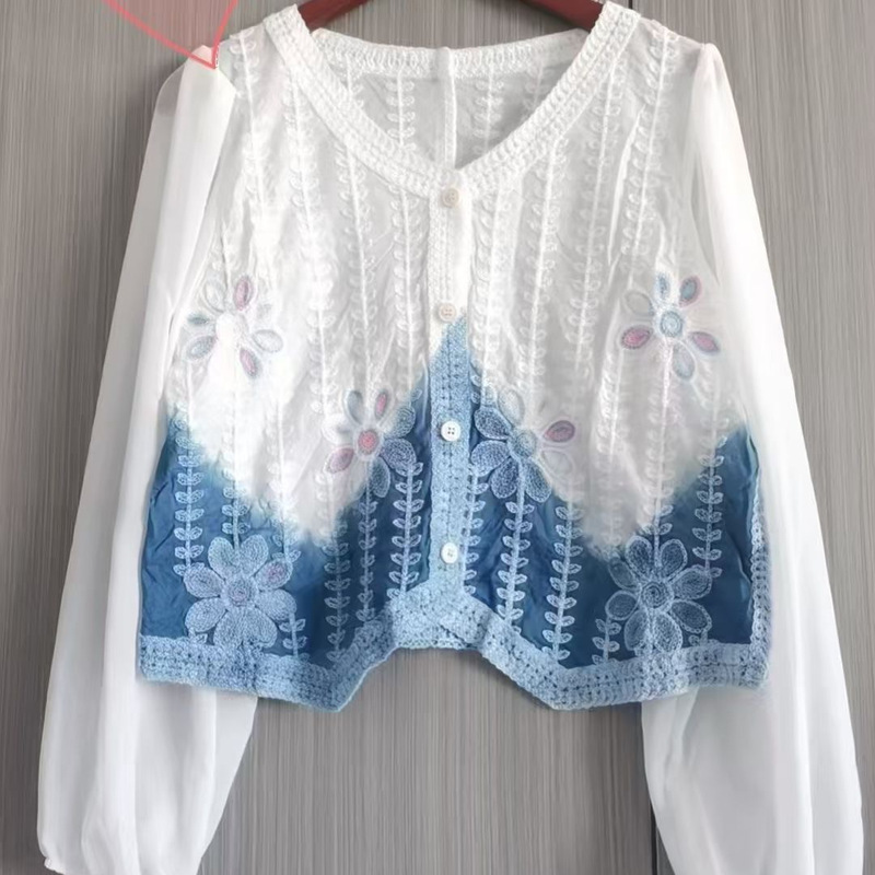 Yunnan Dali Ethnic Style Handmade Tie-Dye Loose Small Outer Jacket Chiffon Sleeve Women's Jacket Fashion Tie-Dye Outer