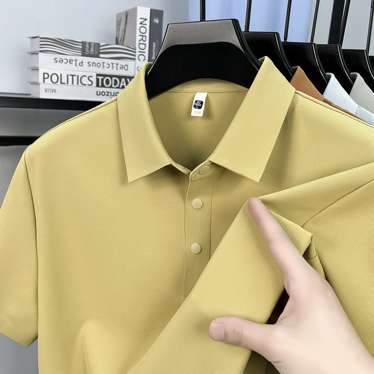 2026 New Summer Style Seamless Short-Sleeved Polo Shirt for Young and Middle-Aged Men with Lapel and Solid Color Half-Sleeved T-Shirt Top