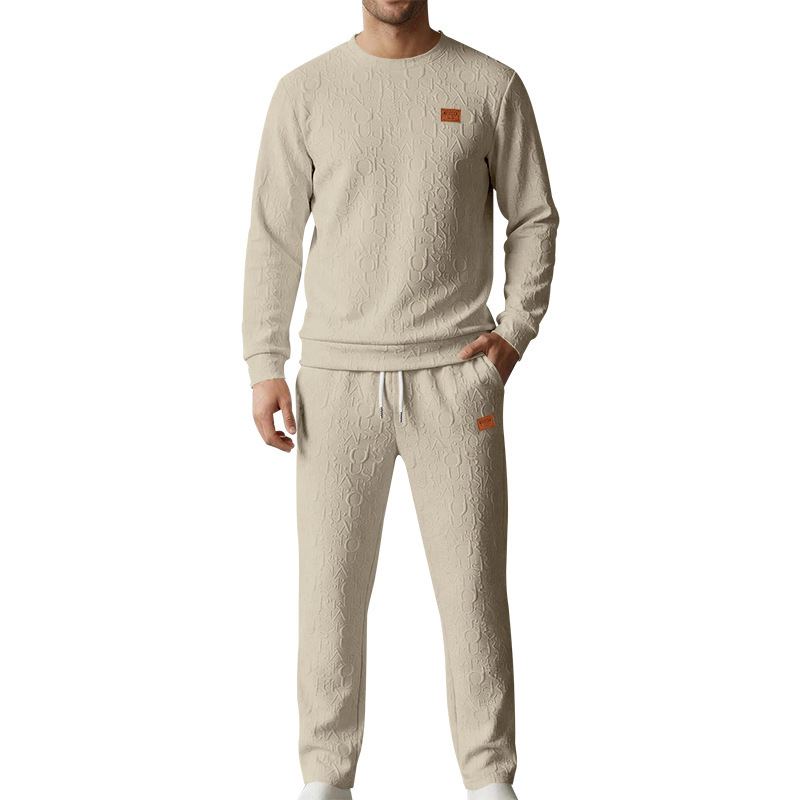 Men's Heavyweight Texture Letter Print Hoodie And Sweatpants Set, High Street Casual Loungewear For Street Style_viptrois.com