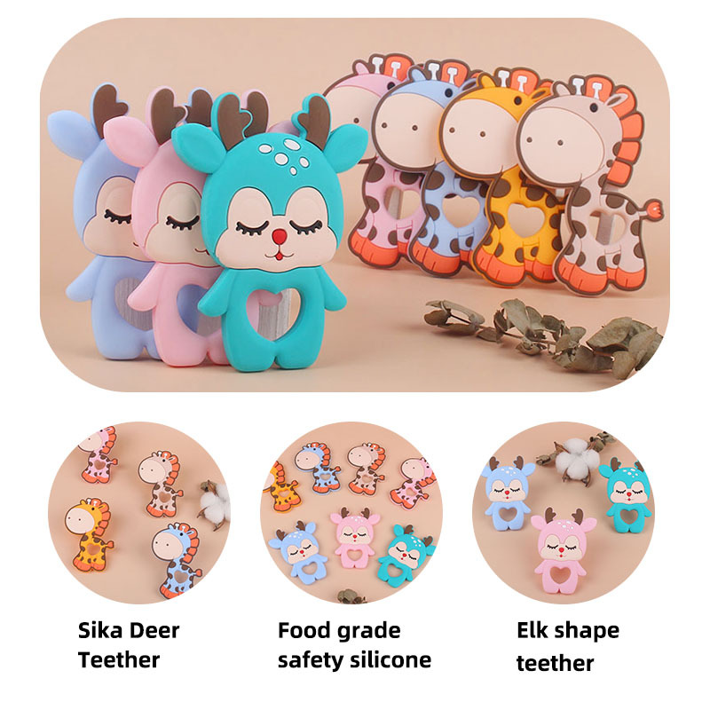 Nuevo bebé suministros de dibujos animados animal ELK Sika ciervos mordedura pegamento bebé creativo teether stick juguete teether