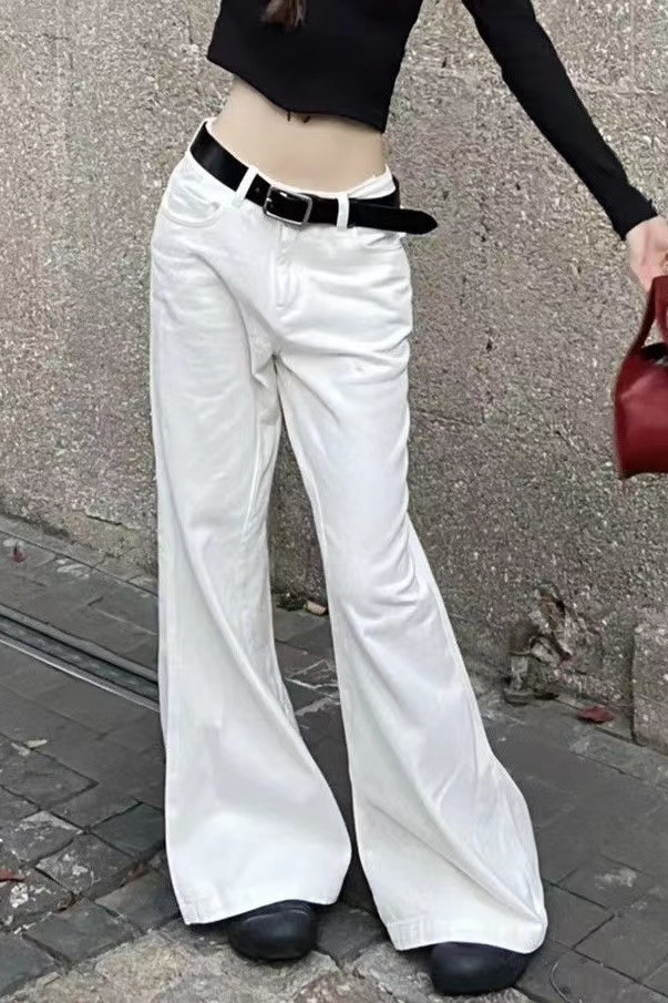 中低腰白色长腿喇叭牛仔裤女甜酷百搭显瘦坠感气质潮流阔腿拖地裤