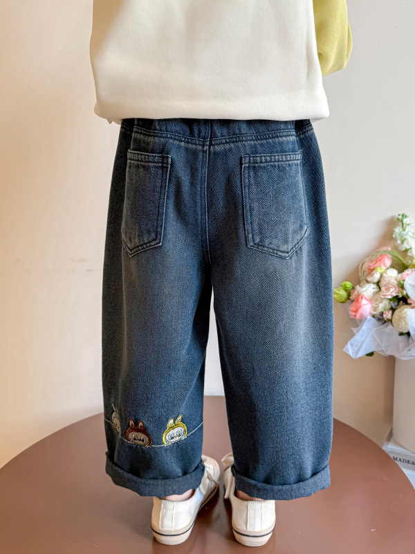 女童拉布牛仔长裤2025春秋装新款儿童小女孩时髦宝宝炸街阔腿裤子|undefined