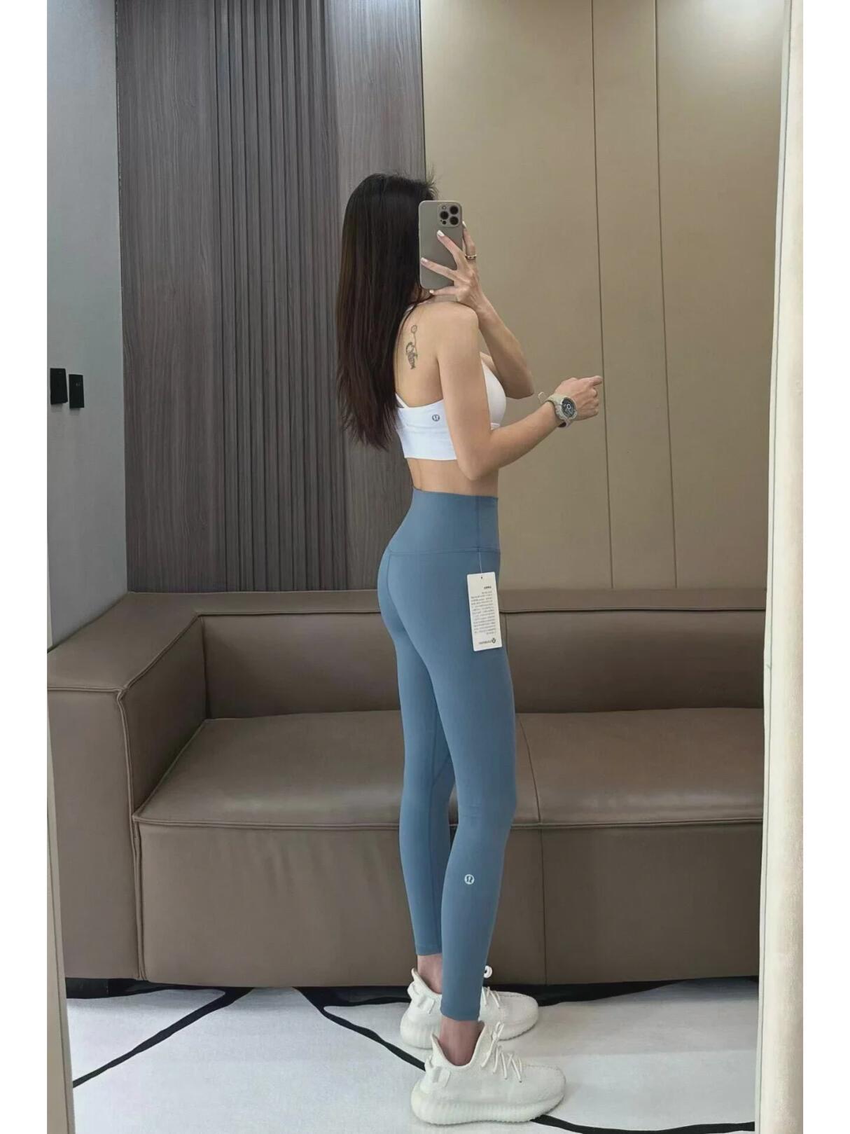 Lulu mismo estilo estándar original Wunder Train pantalones de yoga de cintura alta desnudos ajustados glúteos y pantorrillas estándar pantalones de nueve puntos mujeres