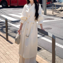 巨好看风衣女2025新款中长款外套高个子亚麻大衣早秋穿搭