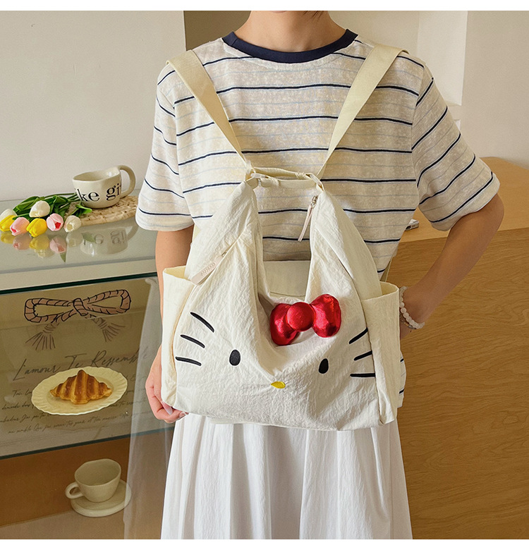 Cross-border Nylon Women's Bag 2026 New Style Large Capacity Cute Little Cat Single Shoulder Bag Bow Tote Bag Backpack