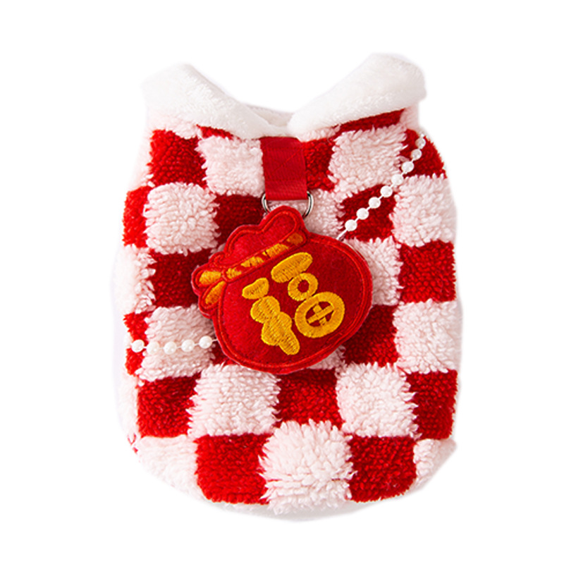 빨간 바둑판 새해 두꺼운 두 다리 큰 개 대형 개 골든 리트리버 래브라도 애완견 옷 도매