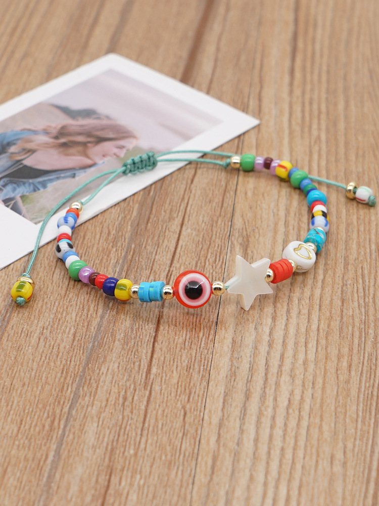 Simple bohemian style jewelry five-pointed star acrylic flat eyes rice beads handmade beaded rainbow