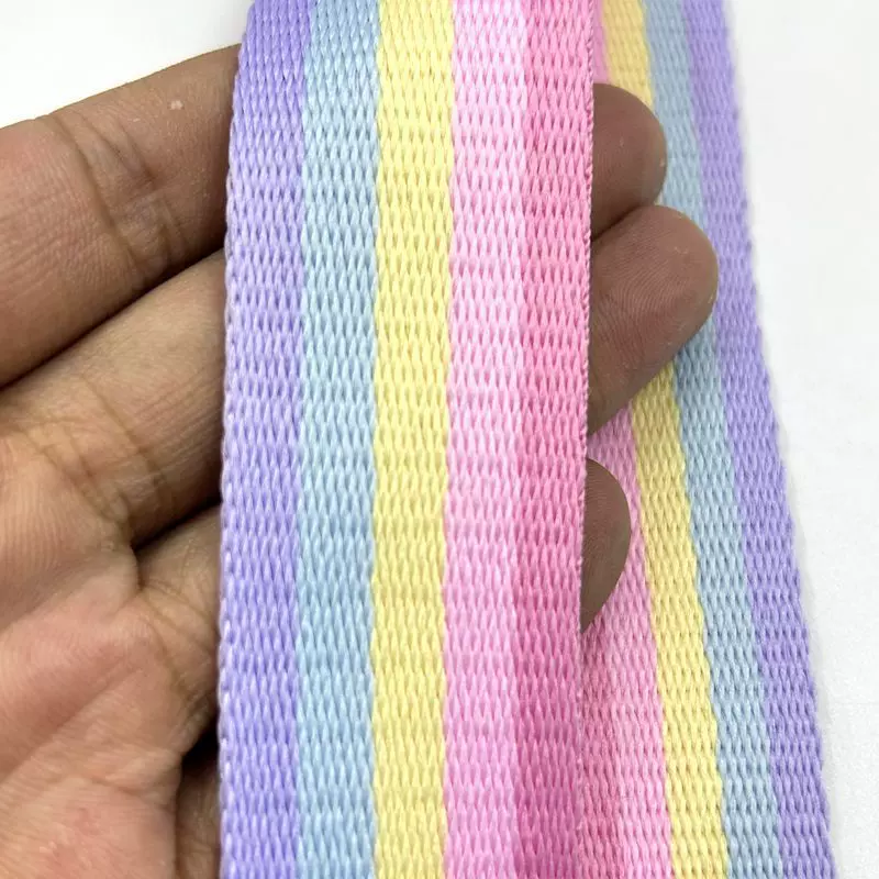 攀爬架织带五彩涤纶平纹彩虹带现货批发环保箱包手提背带彩虹织带