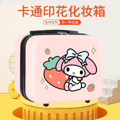 New fashionable portable cosmetic case with large capacity, cute cartoon print portable storage box, mini small suitcase